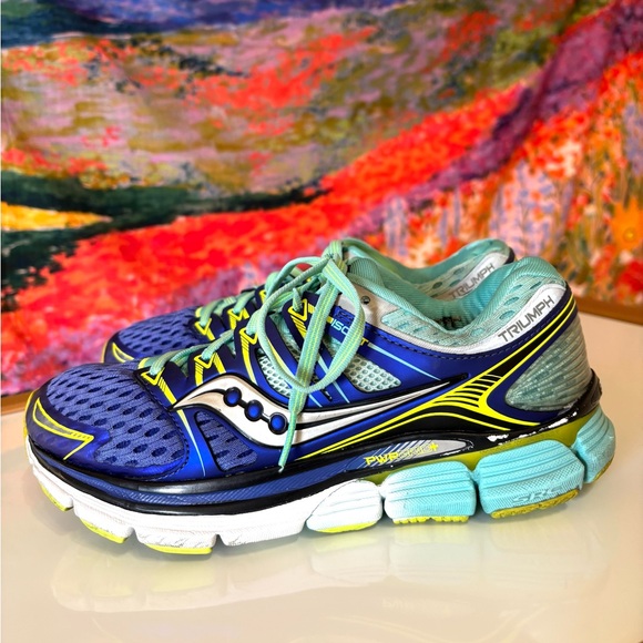 Saucony Triumph ISO S10262-1 Neon Blue Running Shoes Sneakers Womens Size 8.5 - Picture 1 of 15